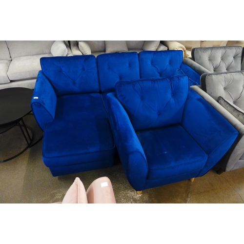 1484 - A deep ocean blue velvet LHF corner sofa with armchair