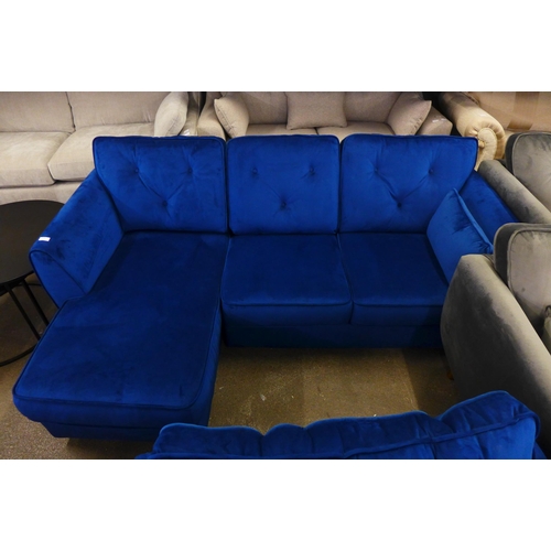 1484 - A deep ocean blue velvet LHF corner sofa with armchair