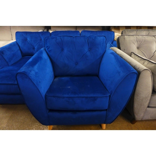 1484 - A deep ocean blue velvet LHF corner sofa with armchair