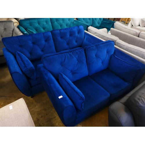 1489 - A deep ocean blue velvet three and two seater sofa