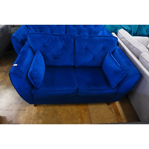 1489 - A deep ocean blue velvet three and two seater sofa