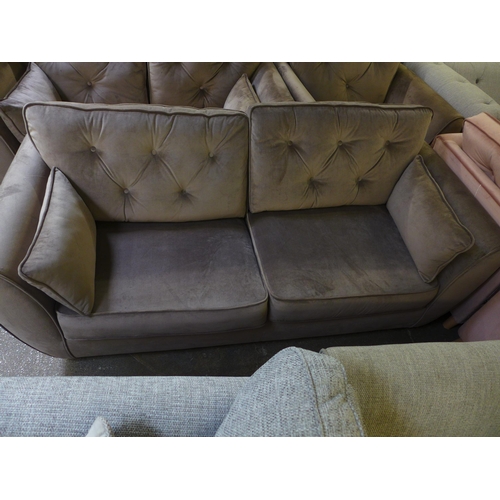 1493 - An ash grey velvet three and two seater sofa with armchair