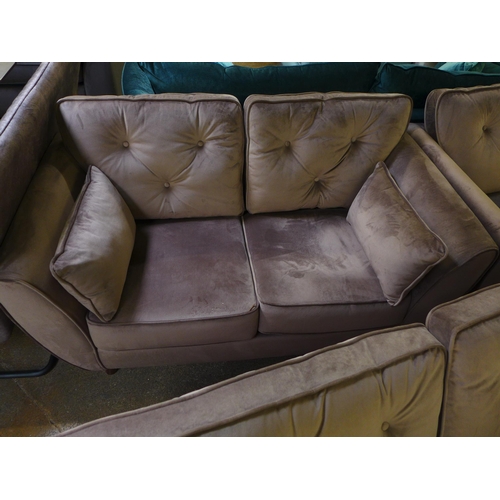 1493 - An ash grey velvet three and two seater sofa with armchair