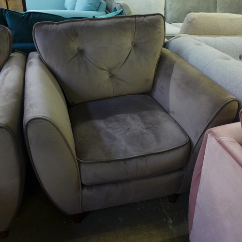 1493 - An ash grey velvet three and two seater sofa with armchair