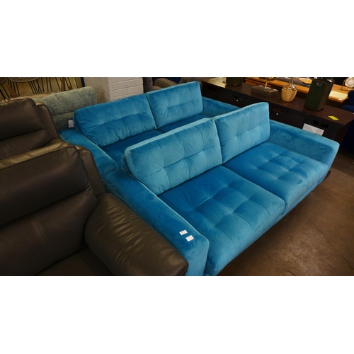 1510 - A pair of sky blue velvet 3.5 seater sofas