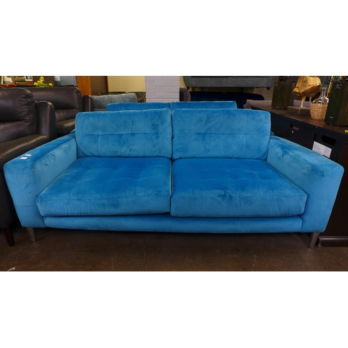 1510 - A pair of sky blue velvet 3.5 seater sofas