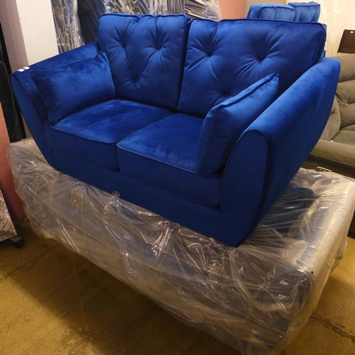 1621 - A deep ocean blue velvet two and three seater sofa