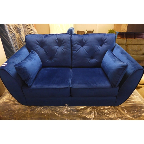 1621 - A deep ocean blue velvet two and three seater sofa