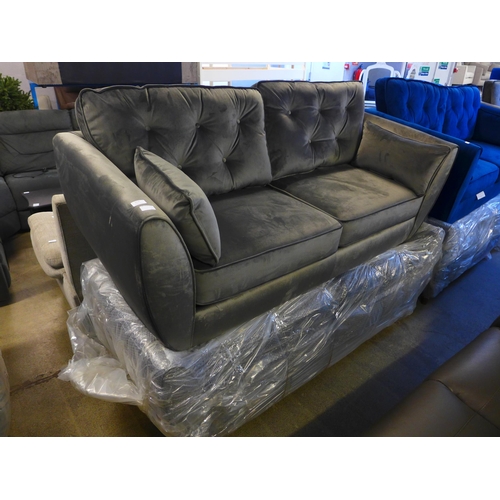 1626 - A a pair of ash grey velvet three seater sofa and footstool