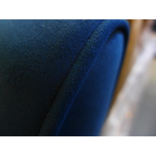 1627 - A pair of deep ocean blue velvet three seater sofa