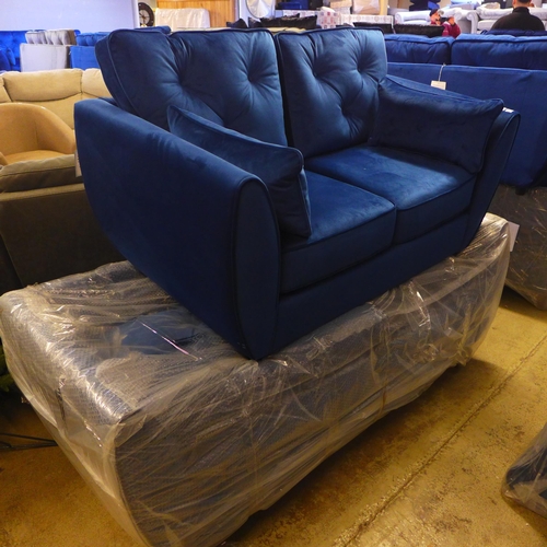 1637 - A deep ocean blue velvet two and three seater sofa