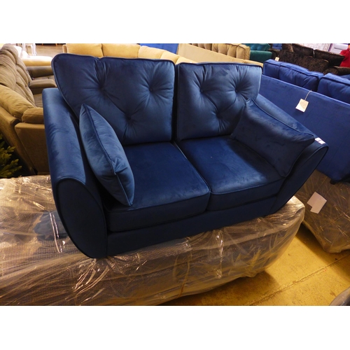 1637 - A deep ocean blue velvet two and three seater sofa