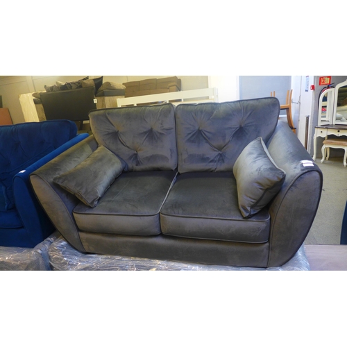 1628 - A a pair of ash grey velvet two seater sofa