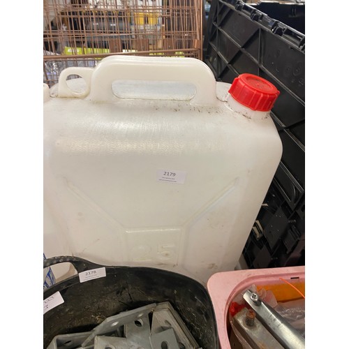 2179 - Two unused 25 ltr water/oil vinyl Jerry cans