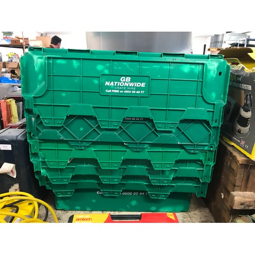 2013 - 5 Green approx. 75 x 45cm lidded stackable storage crates and qty. of lin bins