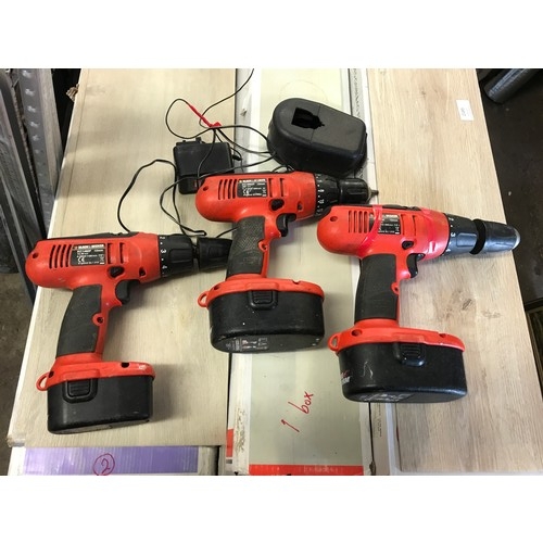 2009 - 3 Black & Decker Firestorm cordless drills with 3 batteries and charger - one drill failed electrica... 