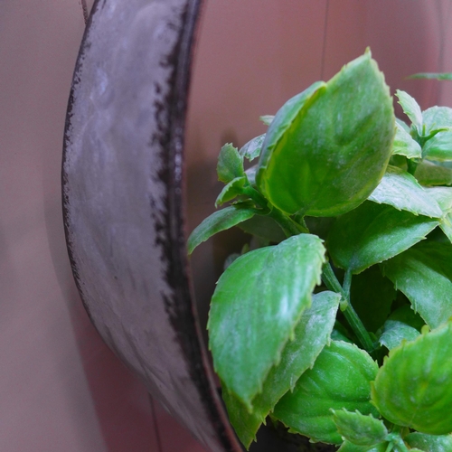 1308 - Faux green succulents in a round iron pot  - H 30cms (66554912)