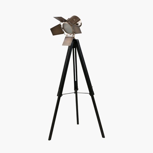 1394 - A Hereford black wood and brass tripod floor lamp (3205062)   #