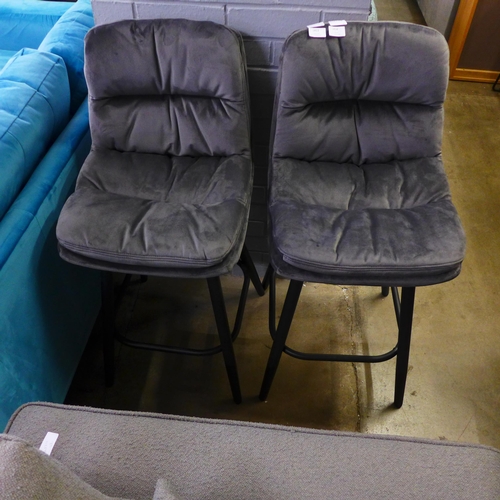 1409 - A pair of Enderson dark grey plush bar stools