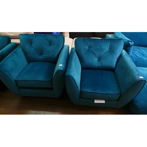 1495 - An aquamarine velvet pair of armchairs