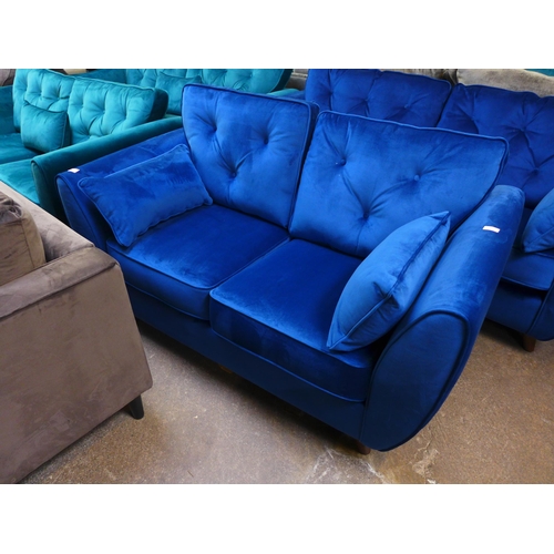 1496 - A deep ocean blue velvet three and two seater sofa