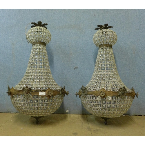 289 - A pair of French Empire style bag shaped chandeliers