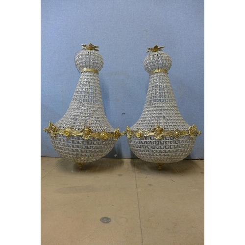 290 - A pair of French Empire style bag shaped chandeliers