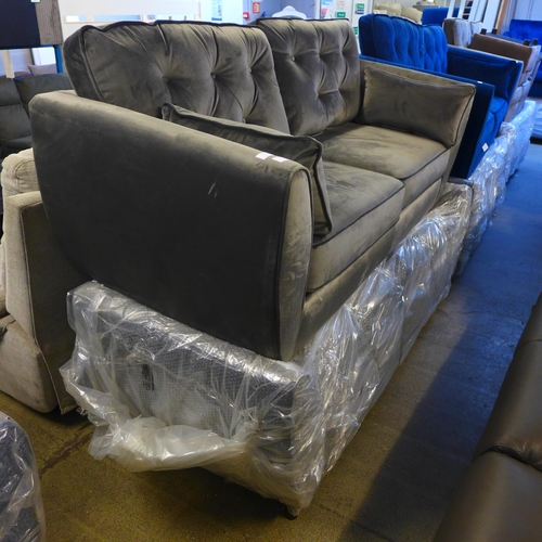 1638 - A a pair of ash grey velvet three seater sofa