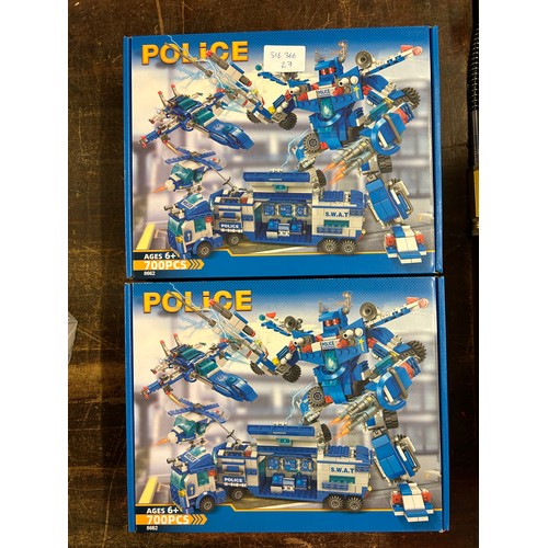 2058 - 2 x 700 piece Police themed lego style building kits for 6+ years - sealed