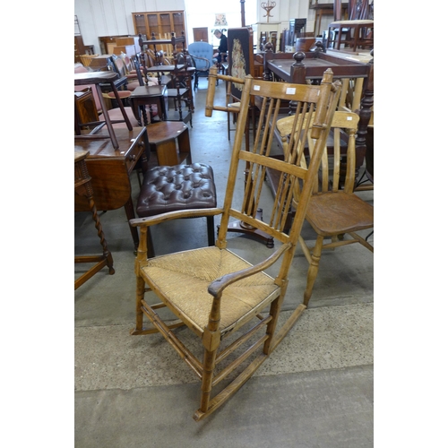 179 - A George III elm and simulated bamboo rush seated lambing chair, a/f