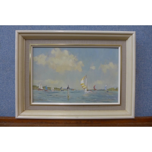 306 - Denise Hickman, Chichester Harbour by Chalk Dock Beacon, oil on board, framed