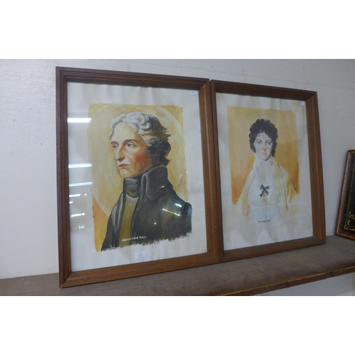 313 - Two portraits, Emma Lady Hamilton and Admiral Lord Nelson, gouache, framed