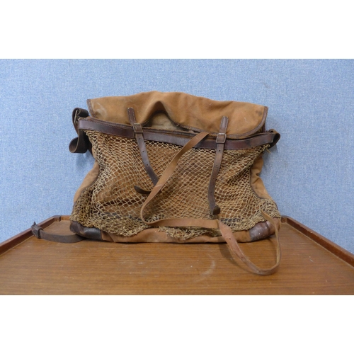 363 - A vintage leather and canvas game/shooting bag