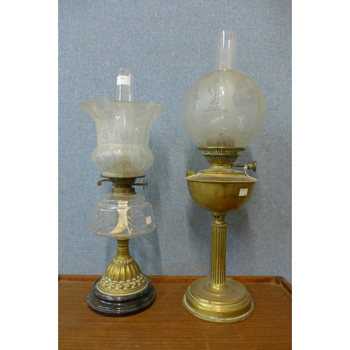 365 - Two Victorian brass and glass oil lamps; Duplex and Juno