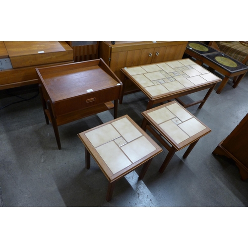 54 - A teak and tiled topped nest of tables and a teak side table