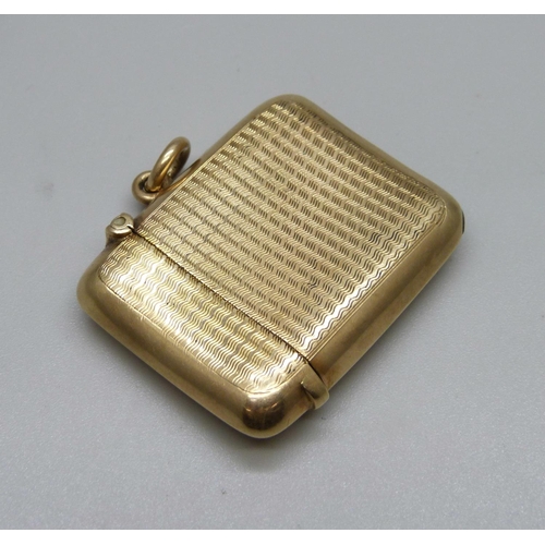 1011 - A 9ct gold vesta case, Birmingham 1925, 19.4g