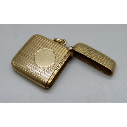 1011 - A 9ct gold vesta case, Birmingham 1925, 19.4g