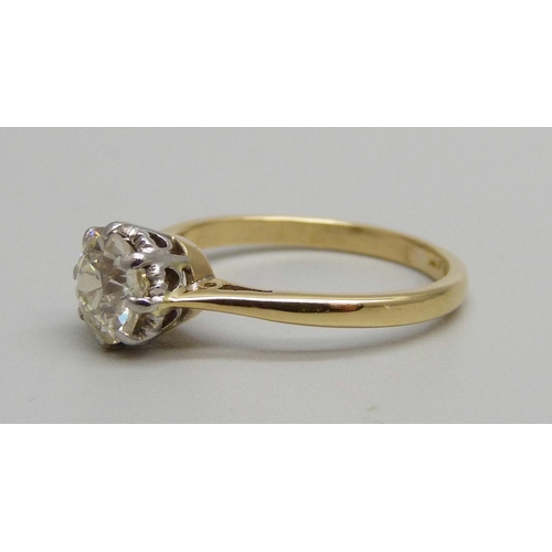 1054 - An 18ct gold and diamond solitaire ring, over 1ct diamond weight, 3.1g, N