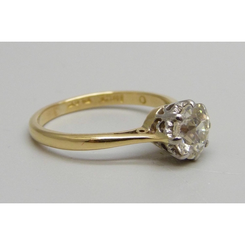 1054 - An 18ct gold and diamond solitaire ring, over 1ct diamond weight, 3.1g, N