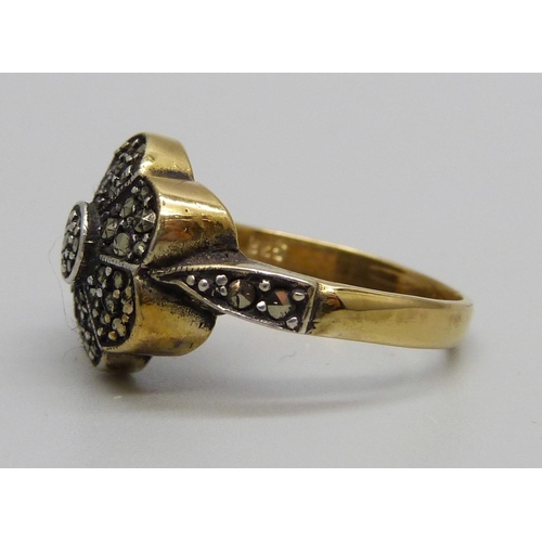 1061 - A silver gilt and marcasite ring, N