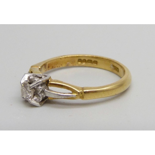 1101 - An 18ct gold and diamond solitaire ring, 2.8g, J