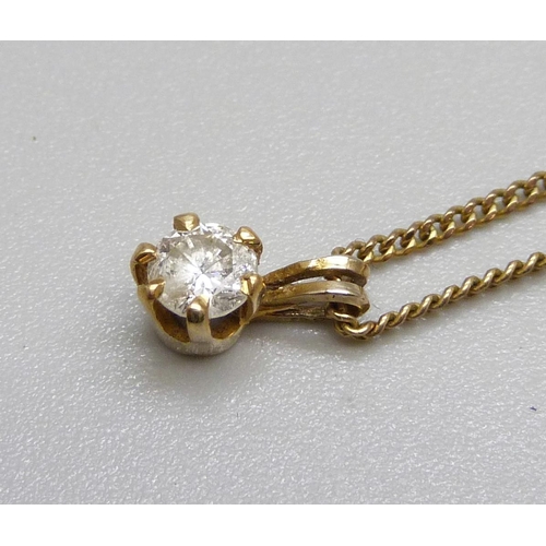 1106 - A 9ct gold and diamond pendant on a 9ct gold chain, 2.5g