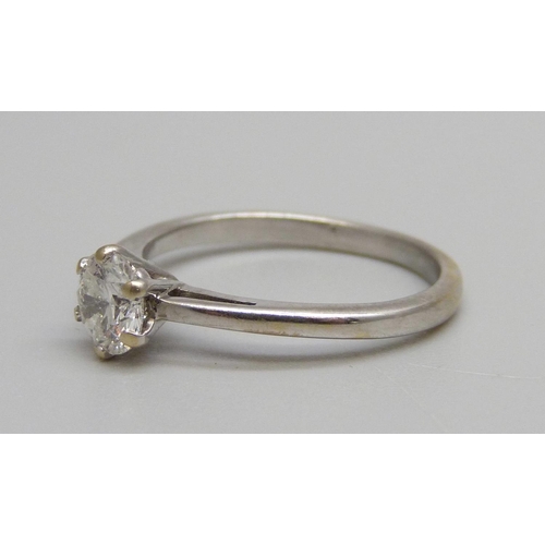 1110 - An 18ct white gold and diamond solitaire ring, 0.6ct diamond weight, 2.2g, K