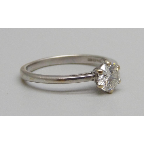 1110 - An 18ct white gold and diamond solitaire ring, 0.6ct diamond weight, 2.2g, K