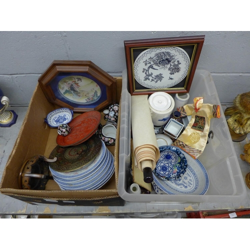 1177 - Two boxes of mixed oriental china and decorative items **PLEASE NOTE THIS LOT IS NOT ELIGIBLE FOR PO... 