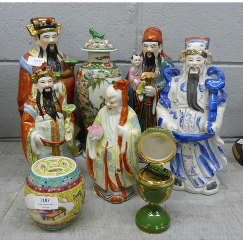 1187 - A collection of oriental figures and vases and a Flying Scotsman egg **PLEASE NOTE THIS LOT IS NOT E... 