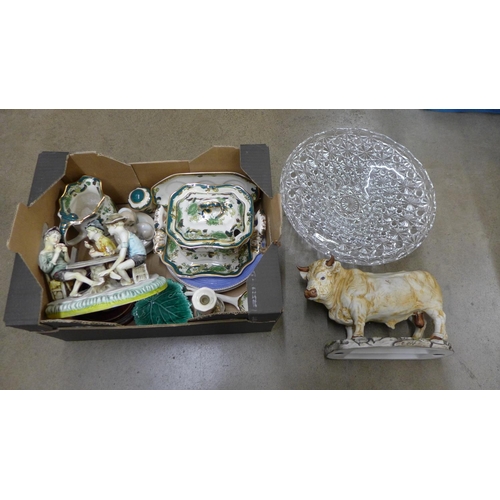 1189 - A large glass bowl, Mason's Chantreuse small basin, jug, ladle, etc. **PLEASE NOTE THIS LOT IS NOT E... 