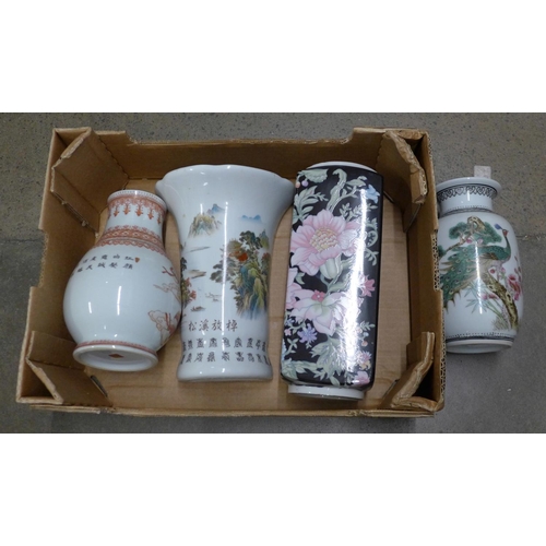 1198 - Chinese vases and a wall pocket **PLEASE NOTE THIS LOT IS NOT ELIGIBLE FOR POSTING AND PACKING**