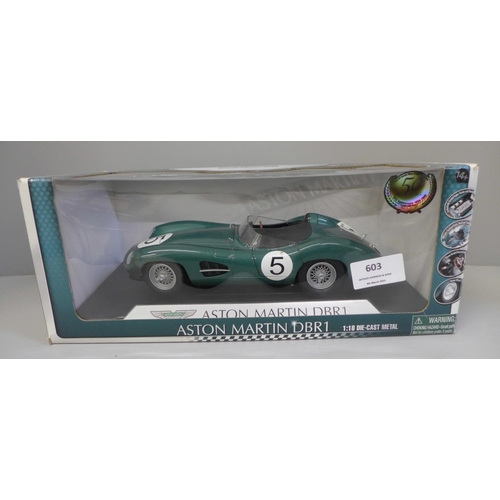 603 - An Aston Martin DBR1 die-cast model vehicle, 50th Anniversary, boxed