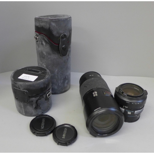 629 - Two Minolta camera lenses, 70-210mm AF lens and 35-70mm, cased